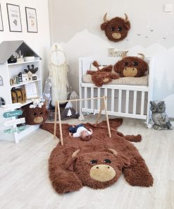 highland cow nursery rug plush farm animal baby decor ideal new baby gift customizable rug size 93 1