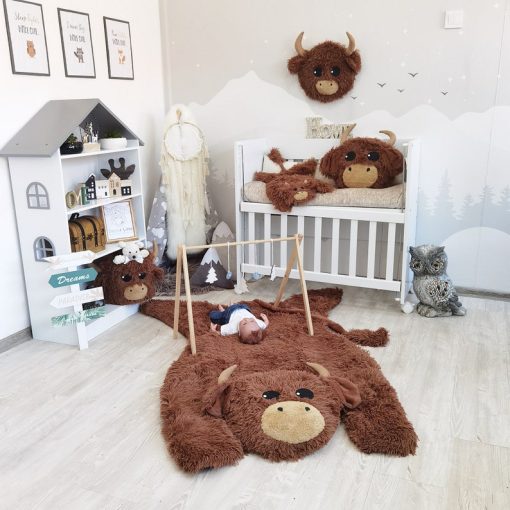 highland cow nursery rug plush farm animal baby decor ideal new baby gift customizable rug size 93 1