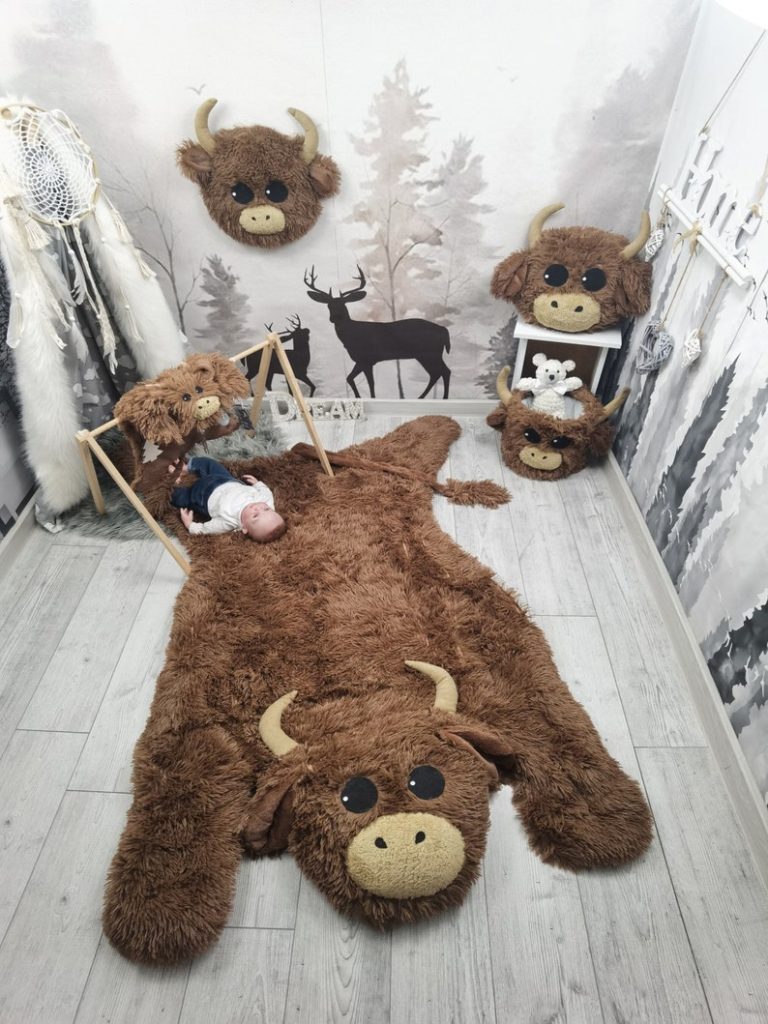 highland cow nursery rug plush farm animal baby decor ideal new baby gift customizable rug size 97 1
