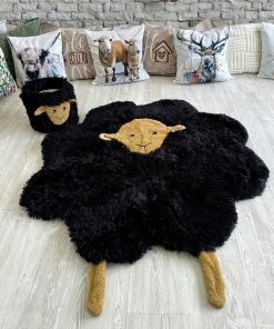 Thamboa Thảm Trải Sàn Hình Cừu Đen Cho Bé 109x120cm Có Thêu Tên