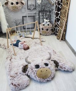 Thamboa Thảm Hình Bò Cao Cấp Vải Minky Siêu Mềm 147x122cm Chống Trượt
