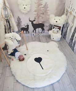 Thamboa Thảm Lót Sàn Lông Xù Hình Gấu Nhồi Bông Trắng