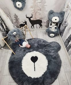 Thamboa Thảm Lót Sàn Lông Xù Hình Gấu Nhồi Bông Xám Đậm