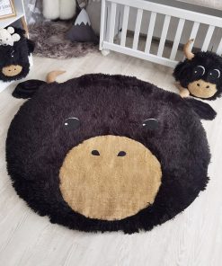 Thamboa Thảm Chơi Bò Cao Nguyên Lông Đen Tròn Cá Nhân Hóa 114 cm
