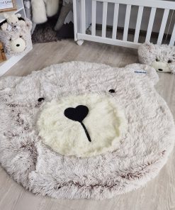 Thamboa Thảm Lót Sàn Lông Xù Hình Gấu Nhồi Bông Nâu Kem