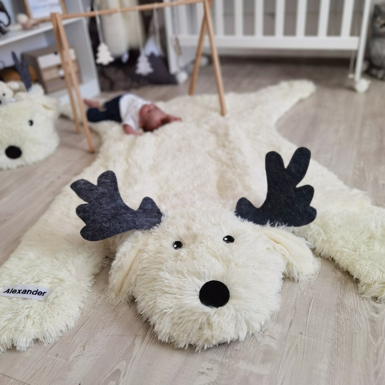 Thamboa Thảm Chơi Hình Hươu Trắng Lông Mềm Mại Cá Nhân Hóa 114 cm