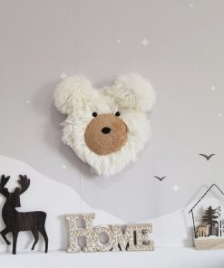Thamboa Decor Treo Tường Hình Đầu Gấu Trắng Lông Xù Cho Bé 25x25cm