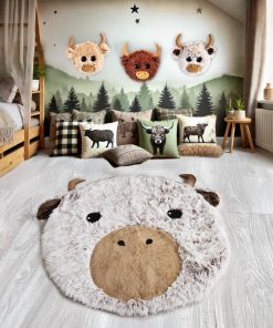 Thamboa Decor Treo Tường Hình Đầu Bò Highland Lông Xù Cho Bé 25x25cm