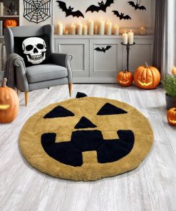 Thamboa Thảm Lót Sàn Lông Xù Hình Bí Ngô Halloween, Trang Trí Phòng Bé, Jack-o-lantern