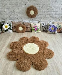 Thamboa Thảm Tròn Hoa Cúc Xù Mềm Thảm Trẻ Em Phòng Ngủ Trang Trí Handmade