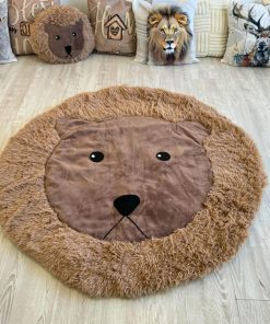 Thamboa Thảm Trải Sàn Hình Sư Tử Nâu Lông Xù Cho Bé 114cm Có Thêu Tên