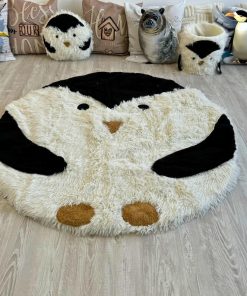 Thamboa Thảm Tròn Hình Chim Cánh Cụt Minky Cao Cấp - Thảm Trẻ Em Mềm Mại, Trang Trí Phòng Bé
