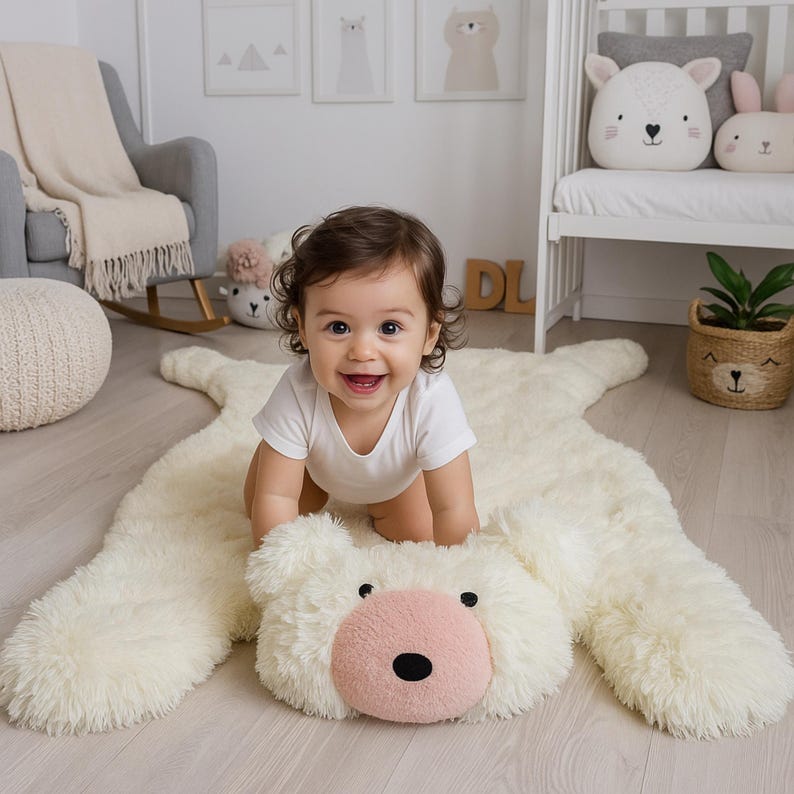 Thamboa Thảm Tròn Gấu Trúc Minky Dành Cho Bé Gái - Mềm Mại, Ấm Áp, Trang Trí Phòng Ngủ