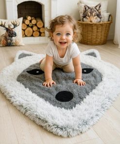 Thamboa Thảm Trải Chơi Hình Con Sói - Chất Liệu Fleece Mềm Mại - Trang Trí Phòng Bé
