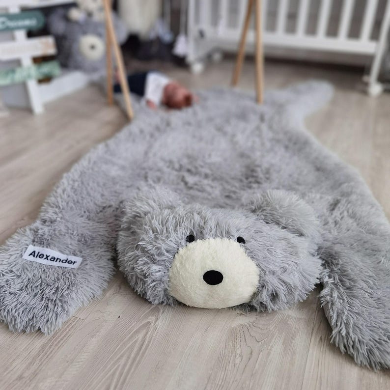 Thamboa Thảm Chơi Gấu Lông Xám Cá Nhân Hóa 147x122cm