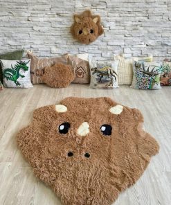 light brown dinosaur rug soft shaggy play mat for kids room plush animal carpet cozy nursery decor custom gift 1694