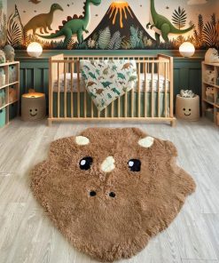 light brown dinosaur rug soft shaggy play mat for kids room plush animal carpet cozy nursery decor custom gift 1695
