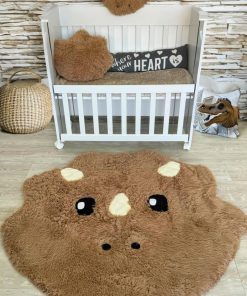 light brown dinosaur rug soft shaggy play mat for kids room plush animal carpet cozy nursery decor custom gift 1696