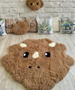 light brown dinosaur rug soft shaggy play mat for kids room plush animal carpet cozy nursery decor custom gift 1698
