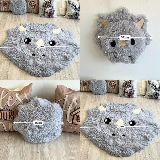 light brown dinosaur rug soft shaggy play mat for kids room plush animal carpet cozy nursery decor custom gift 1701
