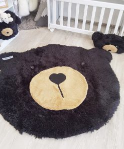 Thamboa Thảm Lót Sàn Lông Xù Hình Gấu Nhồi Bông Đen